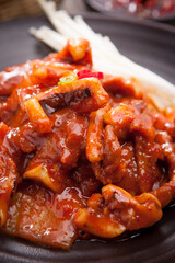 Korean style stir-fried squid and pork belly.