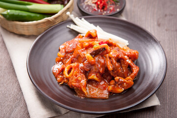 Korean style stir-fried squid and pork belly.