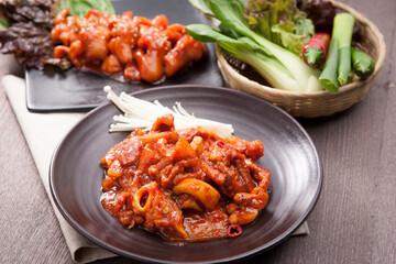 Korean style stir-fried squid and pork belly.
