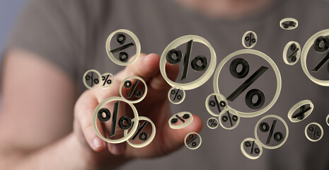 Sales icons floating in the air 3D rendering.