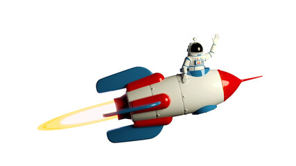 Spaceman in spacesuit on rocketship. Astronaut is flying on a rocket. 3D isolated illustration.3d...