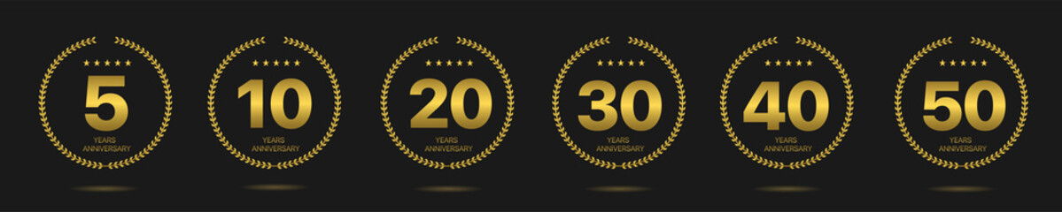 Anniversary Golden laurel wreath label set Vector