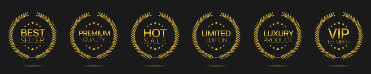 Naklejka premium Best seller Golden laurel wreath label set