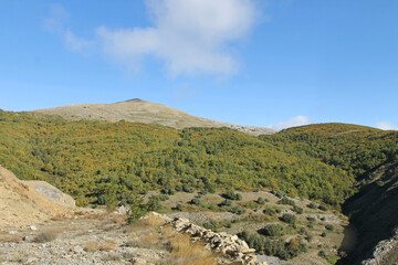 A view of the southern slope of the Cantabrian mountains covered with oak forests, near La Robla, León province (Spain)