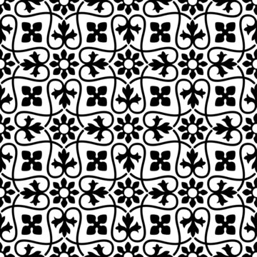 Seamless black floral pattern.  Ancient Persian style. Arabesques, tiles.