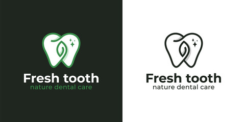 nature herbal fresh toot or dental with clean white teeth for toothpaste and dentist logo
