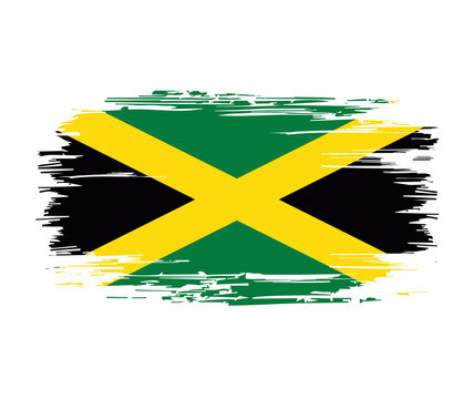 Jamaican flag brush grunge background. Vector illustration.