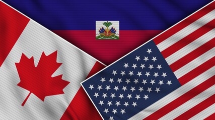 Haiti United States of America Canada Flags Together Fabric Texture Effect Illustration