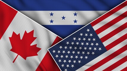 Honduras United States of America Canada Flags Together Fabric Texture Effect Illustration