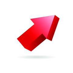 Realistic 3D arrow. Vector design element. Pointer arrow 3d vector illustration isolated on white background. Arrow icon for graphic design. Red arrow illustration points up.