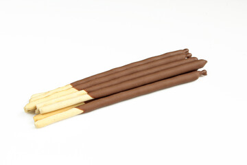Biscuit sticks coated with milk chocolate. 