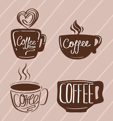 icons with cups of coffee
