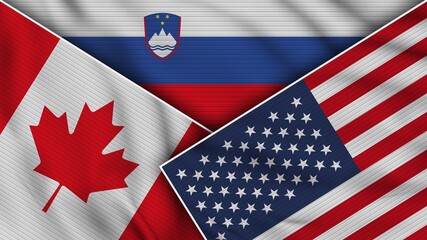 Slovenia United States of America Canada Flags Together Fabric Texture Effect Illustration