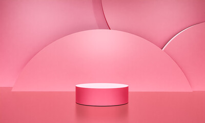 Scene with pink color podium for mock up presentation in minimalism style with copy space, 3d render abstract background
