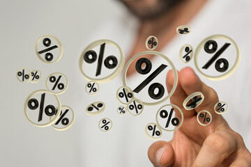 Sales icons floating in the air 3D rendering.