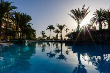 Fototapeta na wymiar pool without people in an empty hotel in Hurghada Egypt