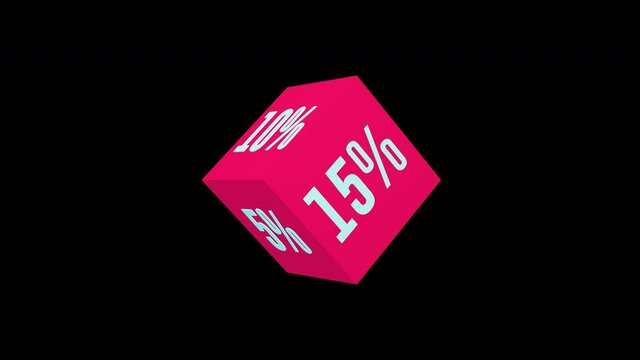 Red 3d square with discounts of five ten fifteen twenty five and thirty percent. Alpha channel. Looped animation. 3d object