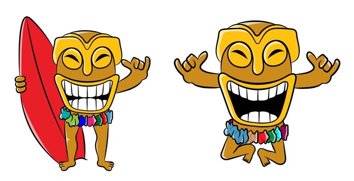 Tiki Happy Surfing Day Cartoon Character