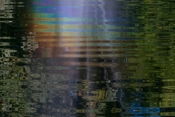 Multicolored mottled surface with rainbow reflection, copy space