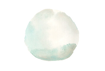 Blue and beige Watercolor circle landscape flow blot painting. Abstract texture color stain isolated on white background.