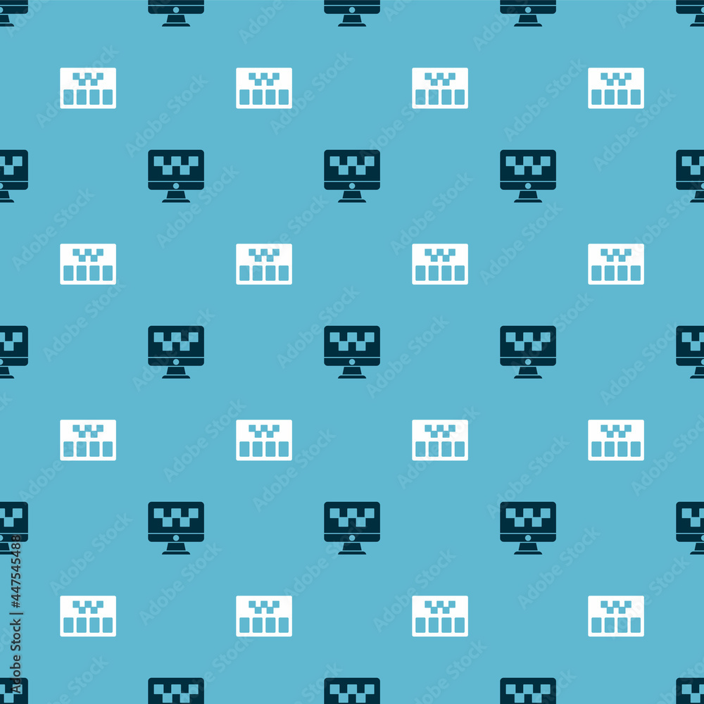 Aufkleber set computer call taxi service and taximeter on seamless pattern. vector