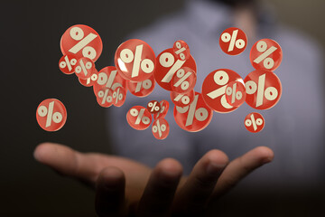 Sales icons floating in the air 3D rendering
