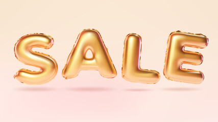 Realistic Detailed 3d Golden SALE Balloon Set. Vector