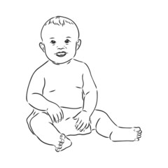 Baby figure. Front, side and back view. Beautiful body boy, character child, vector illustration