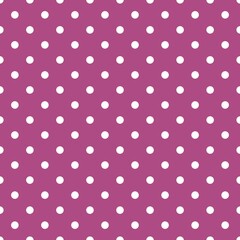 Vector seamless pattern with white polka dots on a  violet pink background