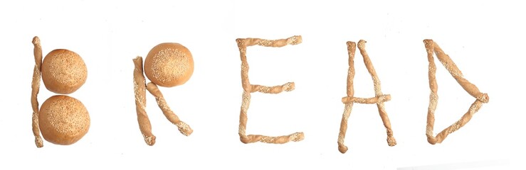 word BREAD made of bread isolated on white background