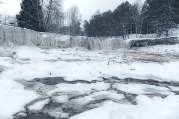Frozen Keila-Joa waterfall by winter. Harjumaa, Estonia