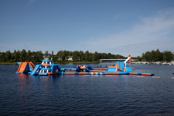 water amusement park in the city center of Oulu on a beautiful summer day