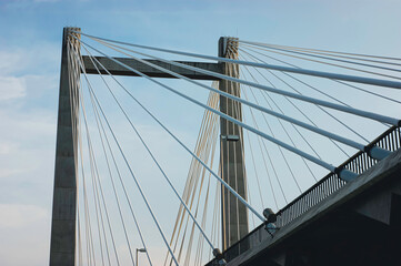 Fototapeta na wymiar Close-up of cable bridge architecture