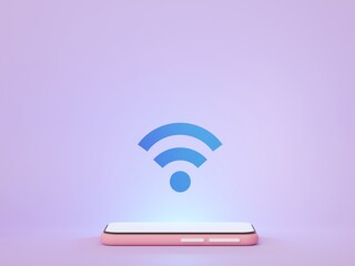 3d render Wireless network connection to device. User interface for web banner and mock up. Symbol of wifi. Online network with high speed internet.