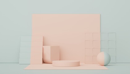 3d render display podium for product and cosmetic presentation. Minimal scene for advertising. Abstract clean background for web banner and mock up. simple geometric shapes.