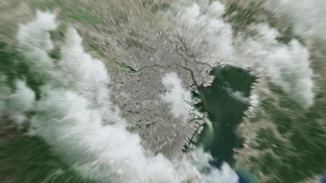 Zooming on Tokyo, Japan. Earth zoom in from outer space to city. The animation continues by zoom out through clouds and atmosphere into space. View of the Earth at night. Images from NASA. 4K
