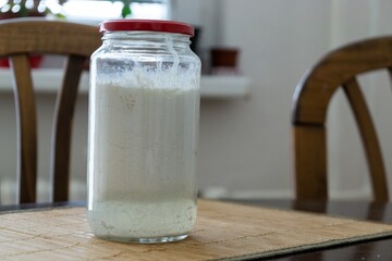 Home made milk kefir in the bottle jar. Slovakia