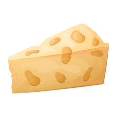 Vector realistic image of a piece of cheese with holes. Dairy food product.