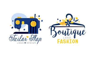 Tailor Shop Logo Design Set, Fashion Boutique Hand Drawn Labels Vector Illustration