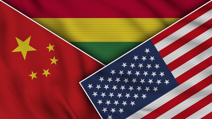 Bolivia United States of America China Flags Together Fabric Texture Effect Illustration