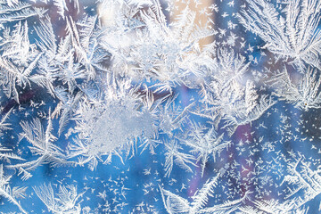 Ice patterns on glass. Abstract natural background