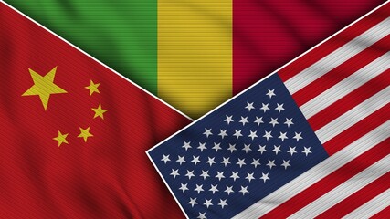 Mali United States of America China Flags Together Fabric Texture Effect Illustration