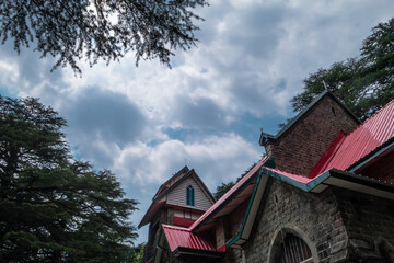 St. John's Catholic Church in Dharamsala, Himachal Pradesh, India. The rainy season is approaching.