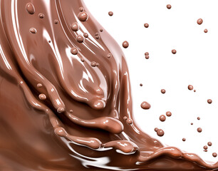 Chocolate splash, food and drink illustration, abstract swirl background, 3d rendering