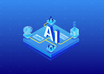 Artificial Intelligence AI concept. 3d isometric vector illustration of AI computer and software.