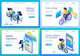 Isometric 3D. Kit Of Landing Pages With Vivid Illustrations About The Delivery Of Goods