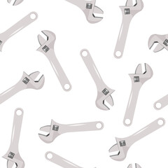 Adjustable wrench vector background. Hand tool for repair seamless pattern.