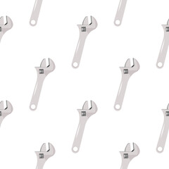 Adjustable wrench vector background. Hand tool for repair seamless pattern.