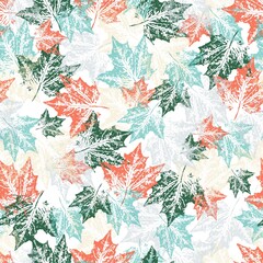 autumn seamless pattern with maple leaves in a chaotic pattern, background pattern with multicolored maple leaves, prints for printing on fabric, wallpaper