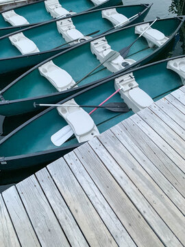 Green Canoes docked at Redfish Lake Marina